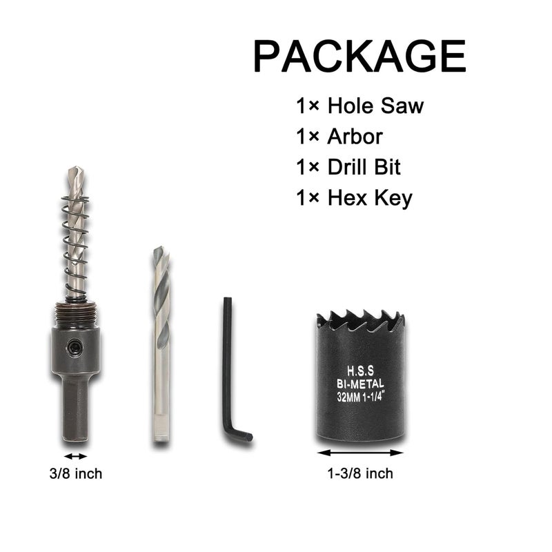 VIKITON 1-1/4 Inch Hole Saw with Arbor for Wood Metal Plastic, 1.25 in Bimetal Hole Cutter, Fast Chip Removal, Smooth Flat Drilling Edge, Lightweight & Portable (Black) - Image 2